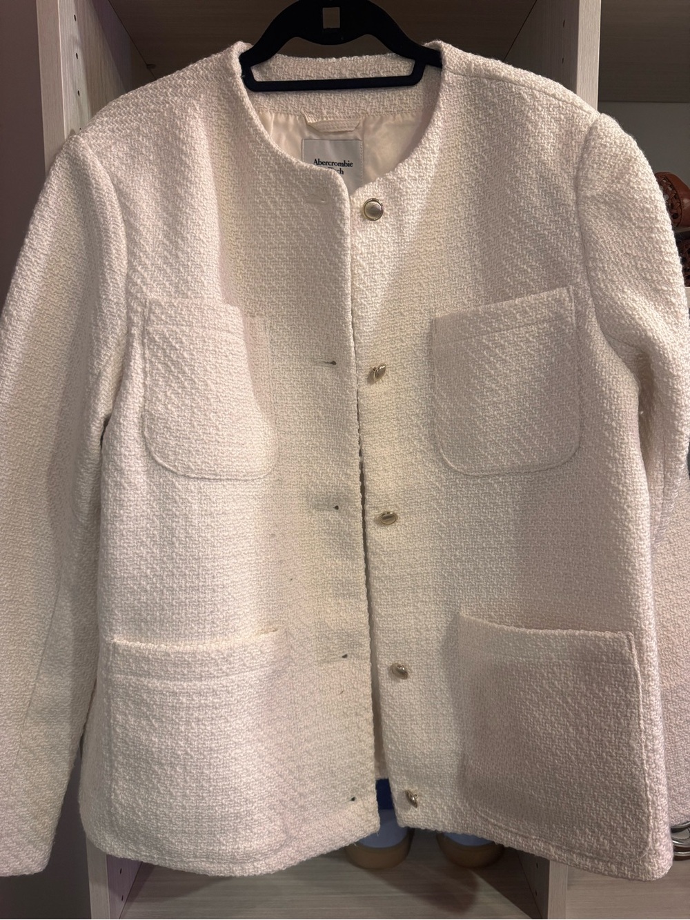 Abercrombie & Fitch Cream Textured Bouclé Blazer Jacket - Picture 3 of 6